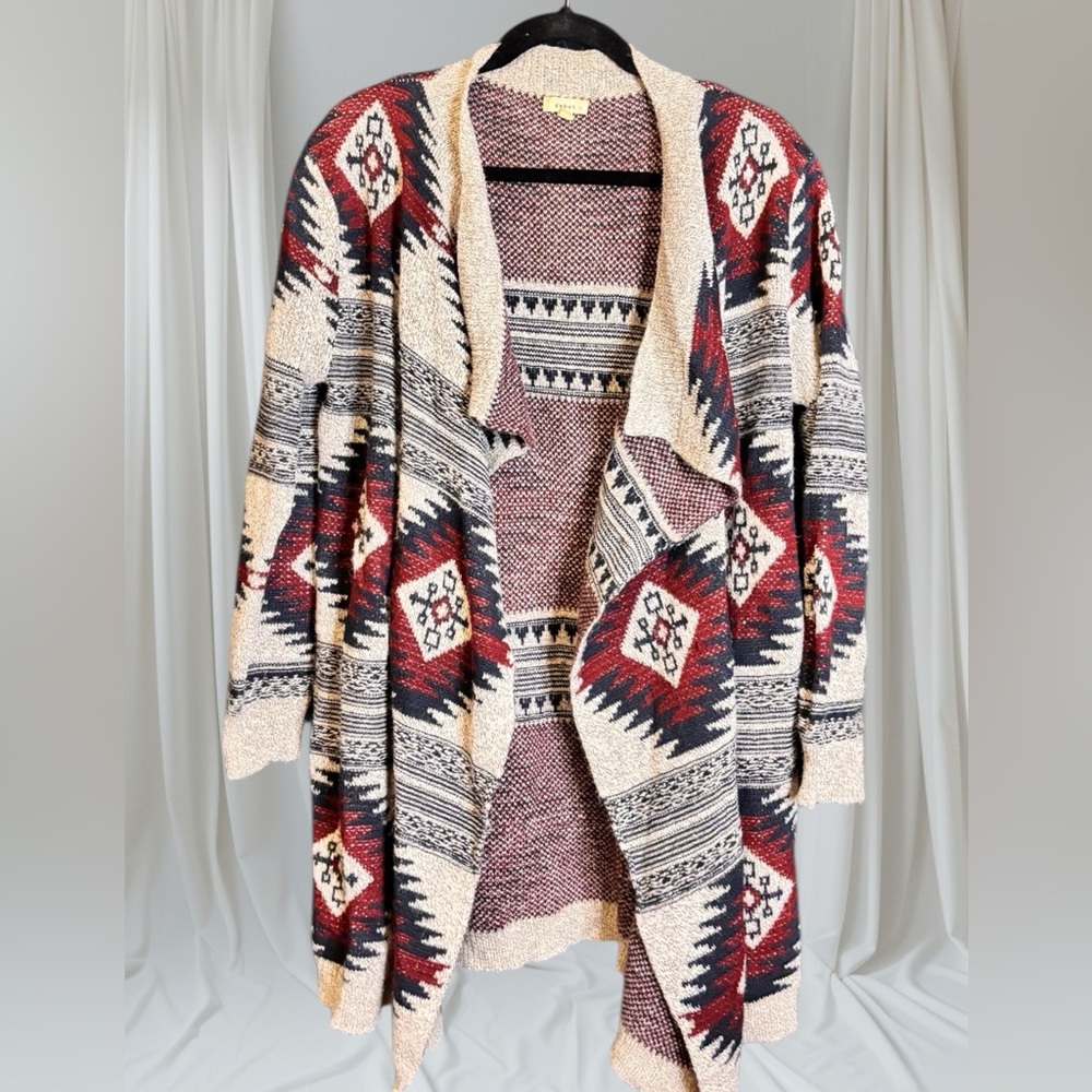Debut Southwestern Pattern Cardigan in Cream, Red, and Navy Sz M/L NWOT